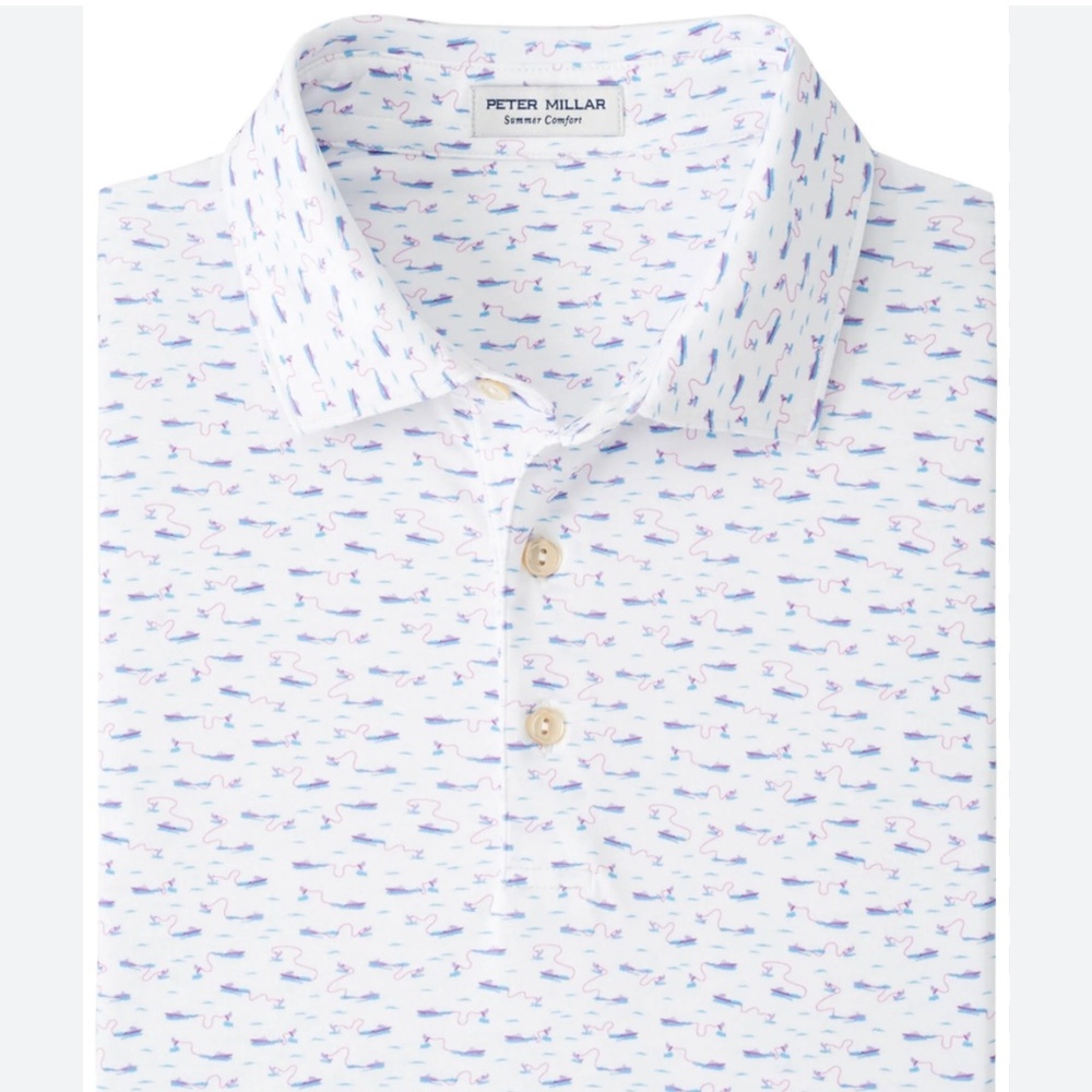 NWT Peter Millar Summer Comfort Mens Fishing Cypress Performance Polo | Sz Large